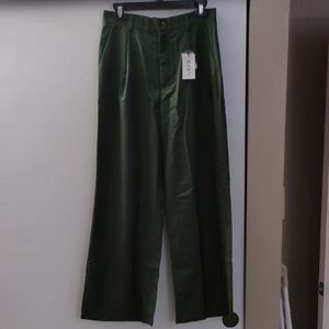 Women's Green High-rise Wide-Leg Pants